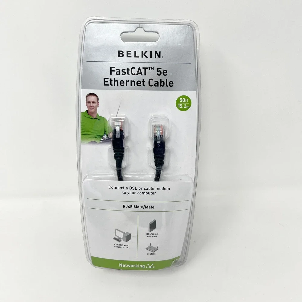 Belkin FastCAT 5e Ethernet Cable 50ft RJ45 Male/Male Black Networking 2006‎ NEW